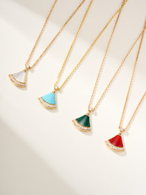 Bulgari fan white mother-of-pearl diamond rose gold carnelian blue green pendant necklace-3767